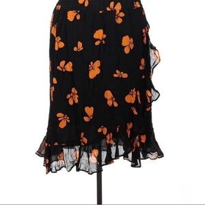 Black & Orange Floral Ruffle Hem Women's Skirt